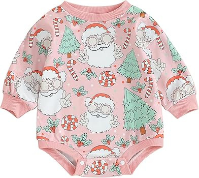 Amnnchya Baby Girl Christmas Outfit Santa Claus Sweatshirt Romper Bubble Onesie Newborn Infant Gi... | Amazon (US)