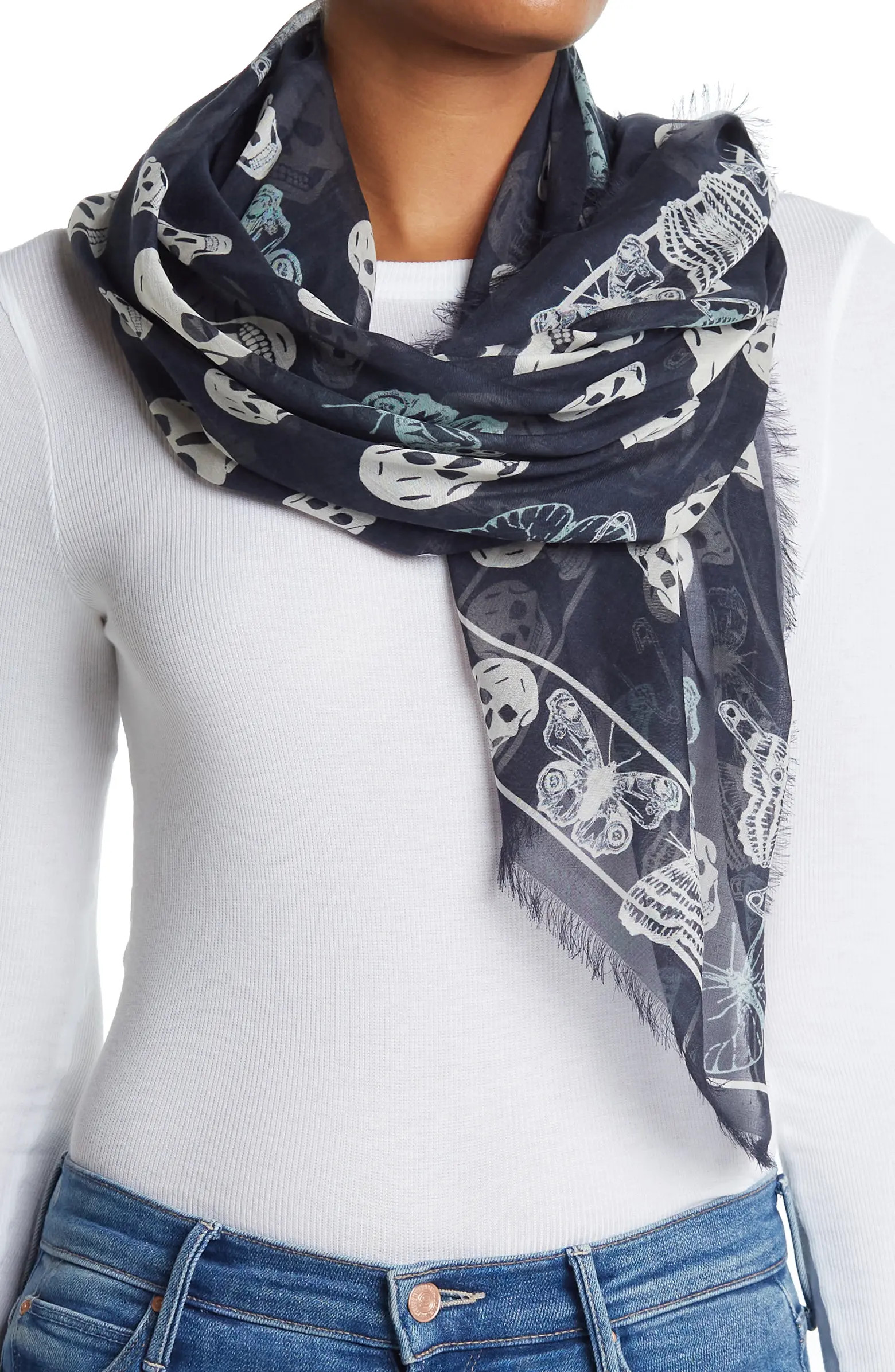Classic Seasonal Butterfly Skull Print Scarf | Nordstrom Rack