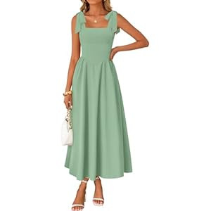 ZESICA Women's Summer Spaghetti Strap Maxi Dress 2026 Tie Shoulder Square Neck Flowy Wedding Gues... | Amazon (US)