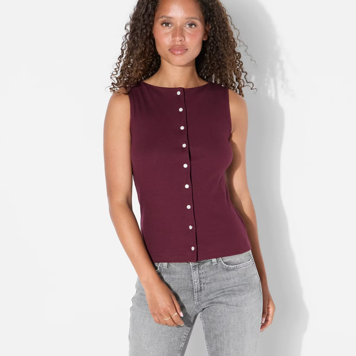 Women's Button-Front Tank Top - Wild Fable™ Burgundy L | Target