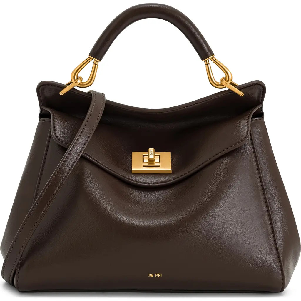 JW PEI Lucia Faux Leather Top Handle Bag in Dark Brown at Nordstrom | Nordstrom