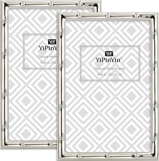 4x6'' Bamboo Detail Designs Silver Metal Picture Frame 2pack, Elegant Silver Plated Baby Nurse Ph... | Amazon (US)