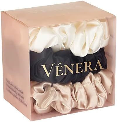 VÉNERA Silk 100% Pure 22 Momme Mulberry Silk Scrunchies- 3 Pieces Silk Hair Ties for Anti-Crease... | Amazon (US)