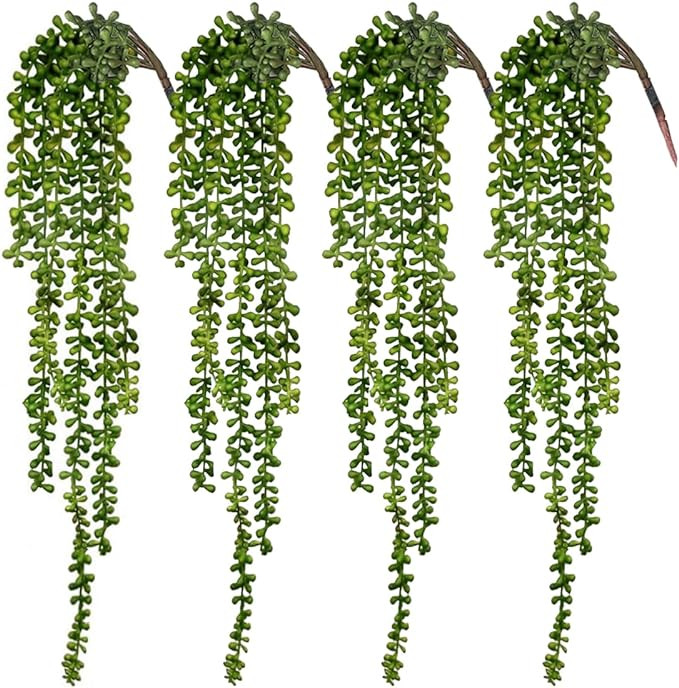 CEWOR 4pcs Artificial Succulents Hanging Plants Fake String of Pearls for Wall Home Garden Decor ... | Amazon (US)
