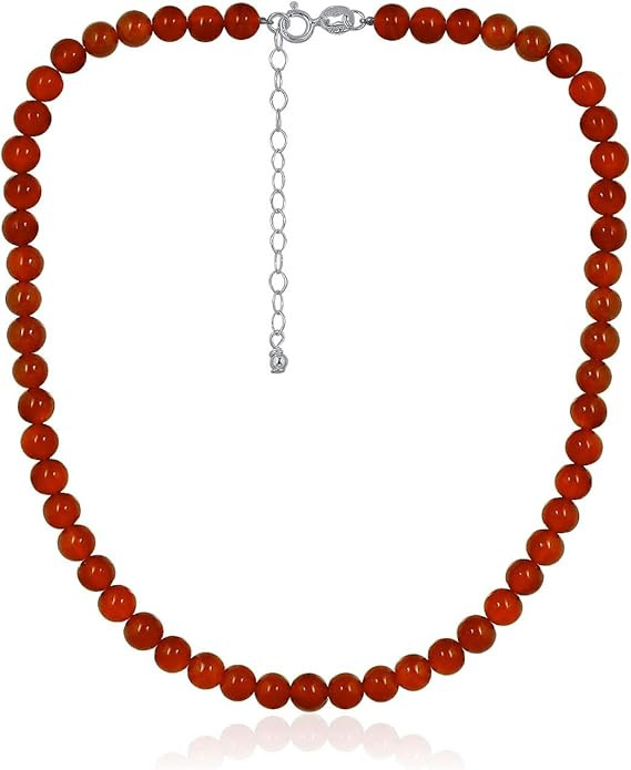 SEA OF ICE Precious Gemstone 6mm Round Beads Necklace 14" Plus 2" Extender with Sterling Silver S... | Amazon (US)
