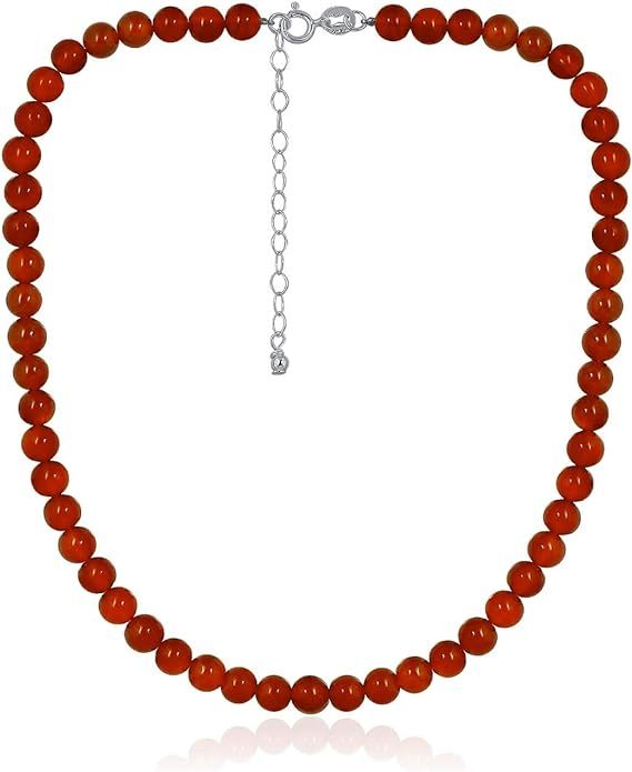 SEA OF ICE Precious Gemstone 6mm Round Beads Necklace 14" Plus 2" Extender with Sterling Silver S... | Amazon (US)