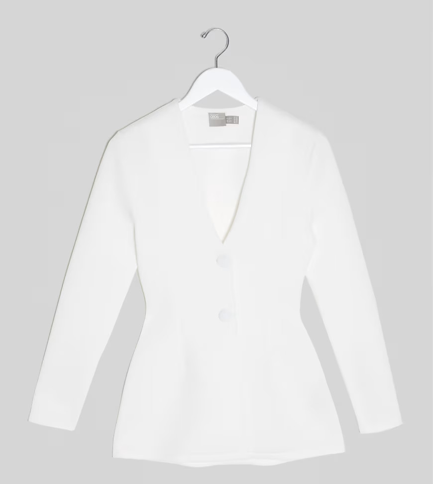 ASOS DESIGN Tall jersey blazer sculpted waist-White | ASOS (Global)