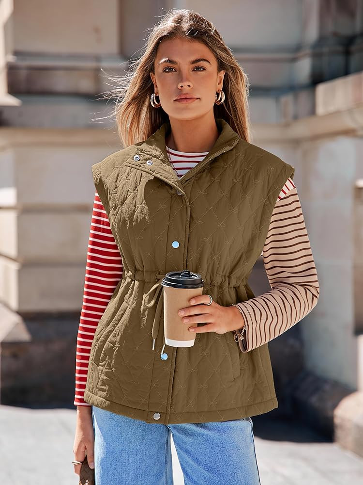 Glamaker Womens Lightweight Puffer Vest Casual Loose Sleeveless Quilted Jackets Hight Waist Draws... | Amazon (US)