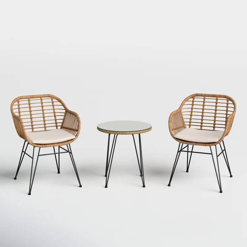 Fuze 3 Piece Rattan Seating Group with Cushions | AllModern