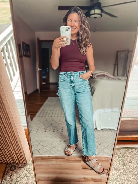 Wearing a small in the tank in the maroon color. True size 25 in my jeans! My sandals are a 35 and fit true to size!

#LTKFestival #LTKShoeCrush #LTKStyleTip