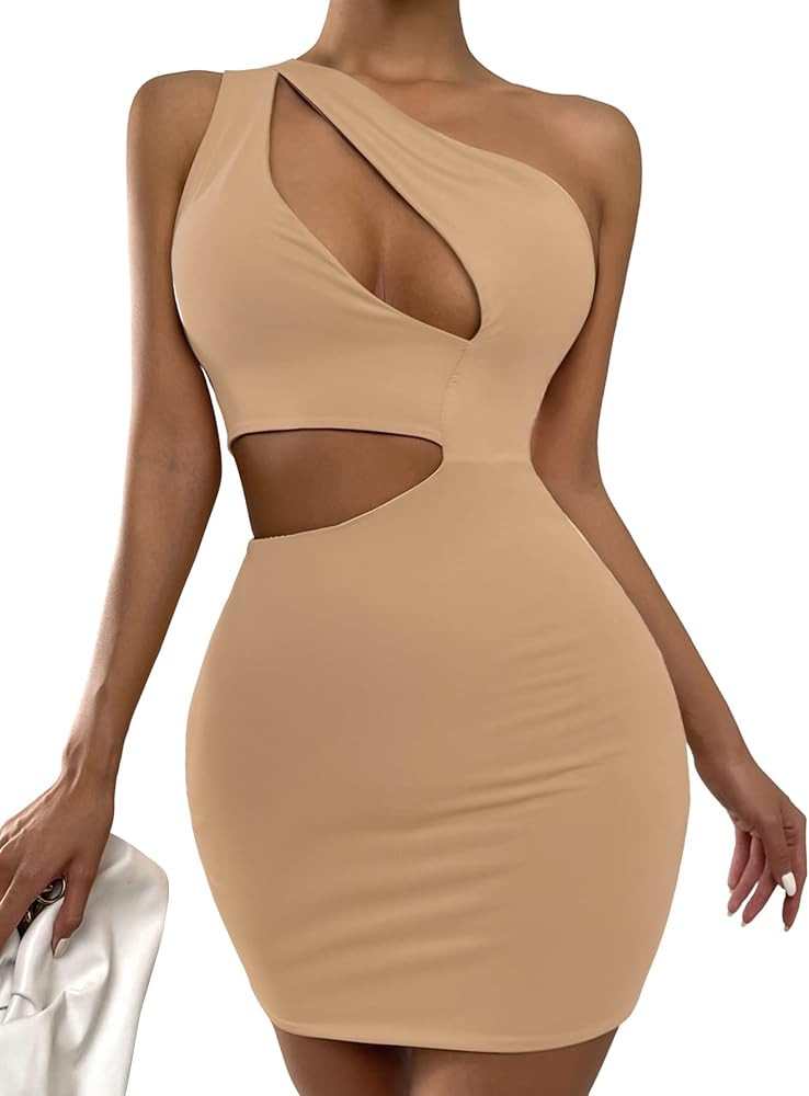 SheIn Women's Sexy One Shoulder Sleeveless Cutout Mini Club Pencil Bodycon Dress | Amazon (US)