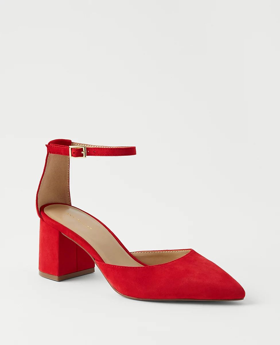 Ankle Strap Suede Block Heel Pumps | Ann Taylor (US)