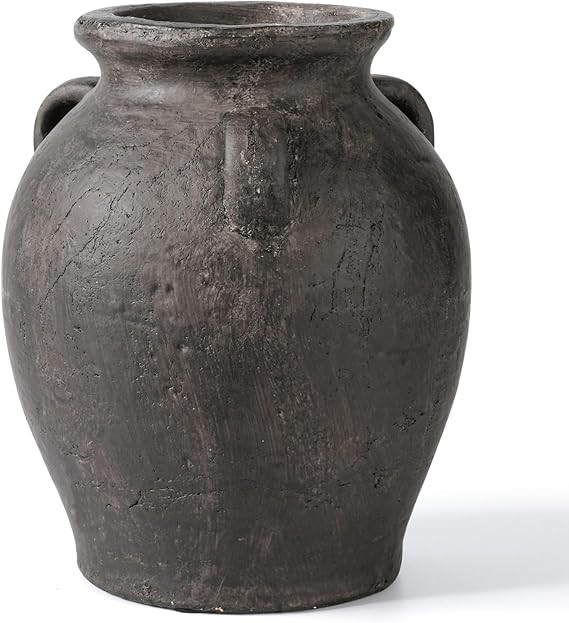 Handmade Black Ceramic Vases 9.5” Matte Antique Decorative Vase with 3-Ear Design Modern Rustic... | Amazon (US)