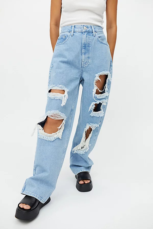 BDG Petite High-Waisted Baggy Jean - Destroyed Medium Wash | Urban Outfitters (US and RoW)