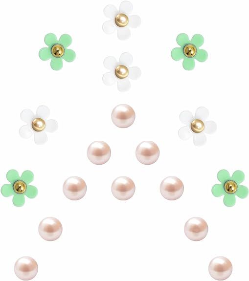 Bellaqueo 18Pcs Cute Daisy Flower Shoe Charms, Pearl Decoration Charms for Women Clog Sandals, Ac... | Amazon (US)