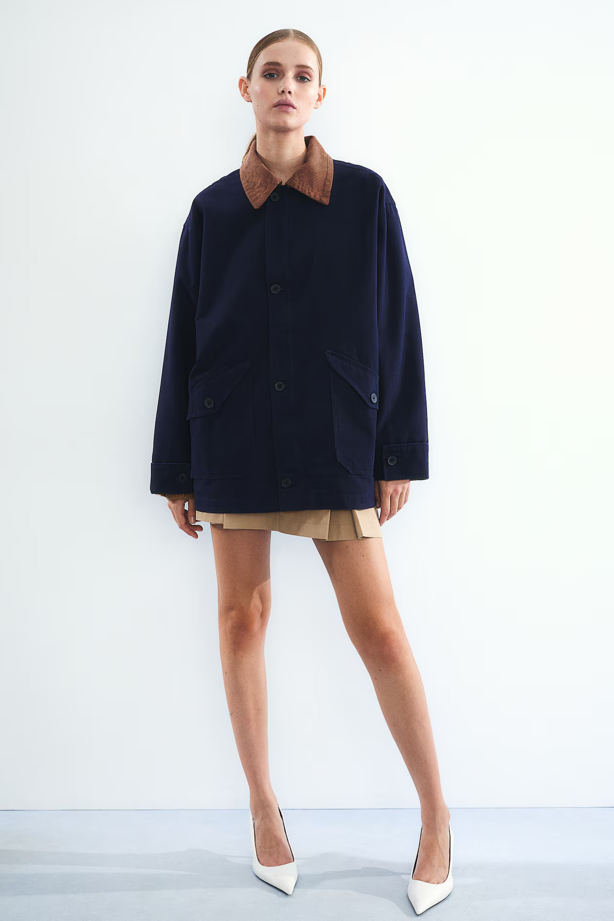 Oversized Canvas Jacket - Long sleeve - Regular length - Dark blue - Ladies | H&M US | H&M (US + CA)