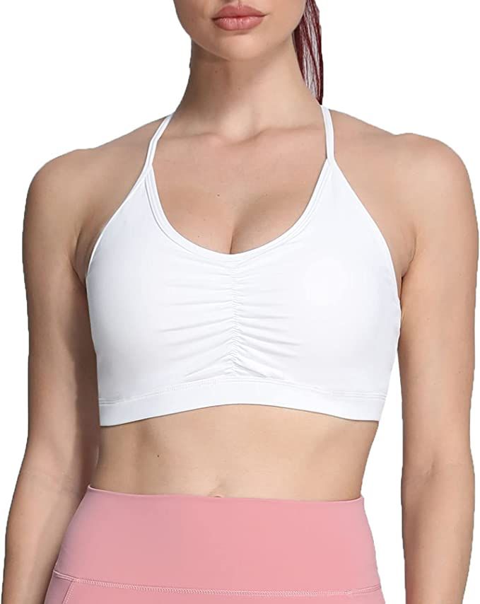 Aoxjox Sports Bras for Women Workout Fitness Ruched Training Baddie Cross Back Yoga Crop Tank Top | Amazon (US)