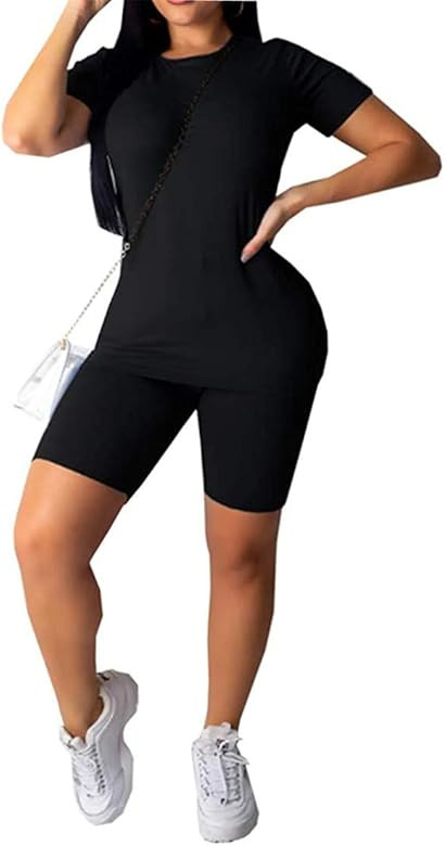 Women 's Casual 2 Piece Outfits Solid Crop Top Short Pants Outfit Sports Yoga Suit Tracksuit Jump... | Amazon (US)