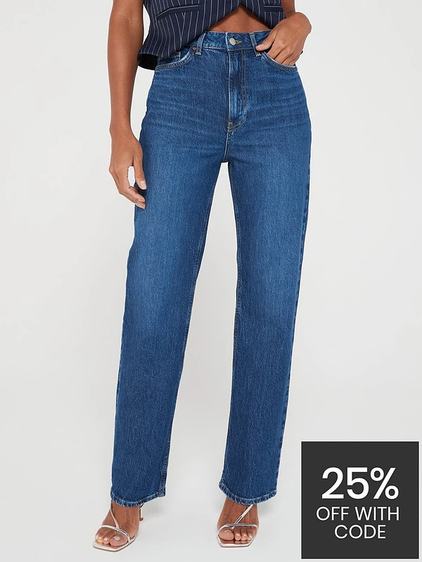 V by Very Short Wide Leg Jeans With Stretch - Dark Wash | Very (UK)