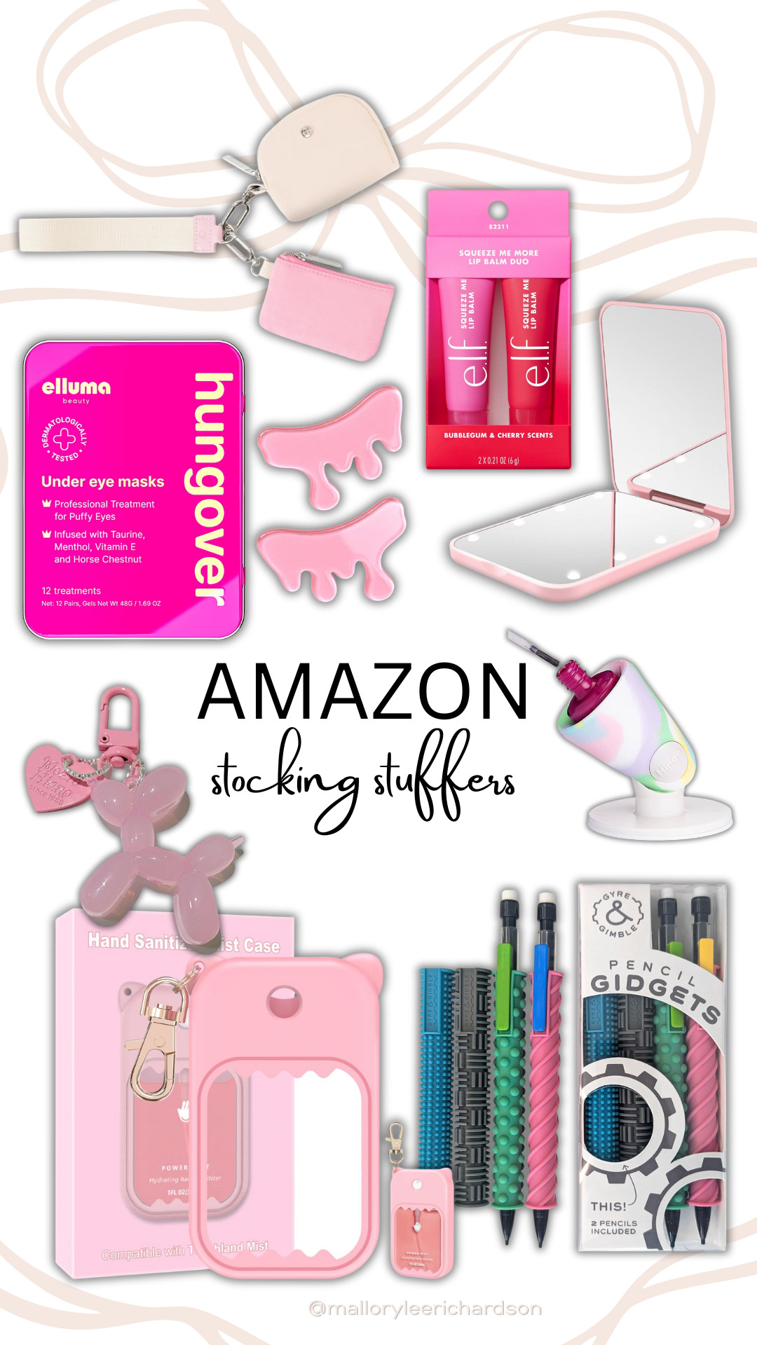 The ultimate stocking stuffers for TWEENS from Amazon!

balloon animal keychain, eye masks, lip balm, pencils, sanitizer, mirror, wallet, keychain, makeup, skin care, lotion, Mallory Lee Richardson 

 #LTKGiftGuide #LTKHoliday #LTKKids