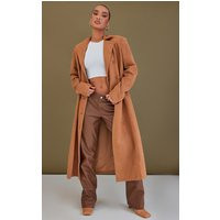 Brown Belted Faux Suede Trench Coat | PrettyLittleThing CAN