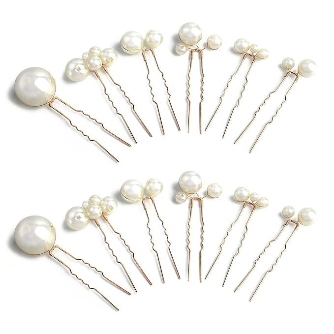 Wedding Pearl Hair Pins (12PCS) - U Shaped Hair Accessories for Bridal Women (Gold) | Amazon (US)