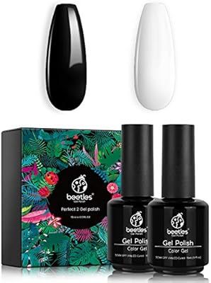 Beetles Gel Nail Polish Kit- 2 Pcs 15ml Black White Colors Gel Polish Set Soak Off UV LED Nail Ge... | Amazon (US)