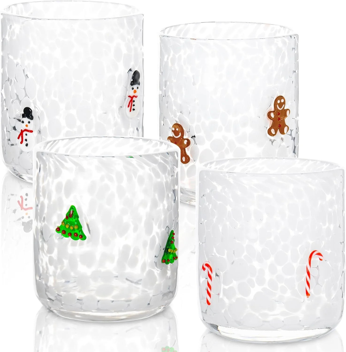 4 Pcs Christmas Icon Glass Cups Set - 14 oz Snowman Gingerbread Man Candy Cane Xmas Tree Stemless... | Walmart (US)