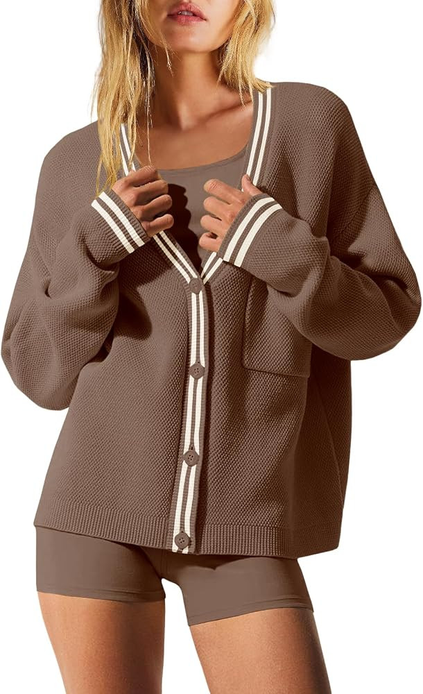 Nirovien Womens Oversized Cardigan Sweaters Button Down Knit Fall Sweater Long Sleeve Striped Coa... | Amazon (US)