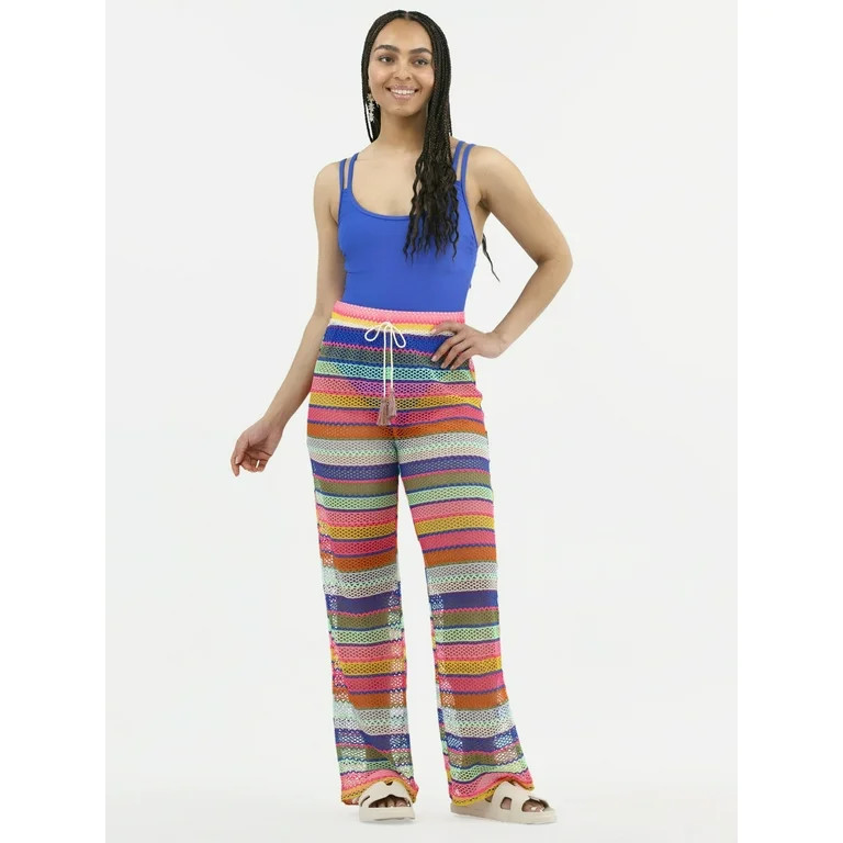 No Boundaries Striped Crochet Pants Coverup, Women's | Walmart (US)