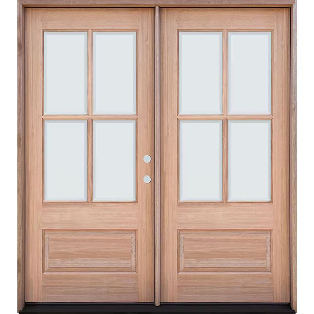 Greatview Doors 60-in x 80-in Wood 3/4 Lite Left-Hand Inswing Mahogany Unfinished Double Front Do... | Lowe's