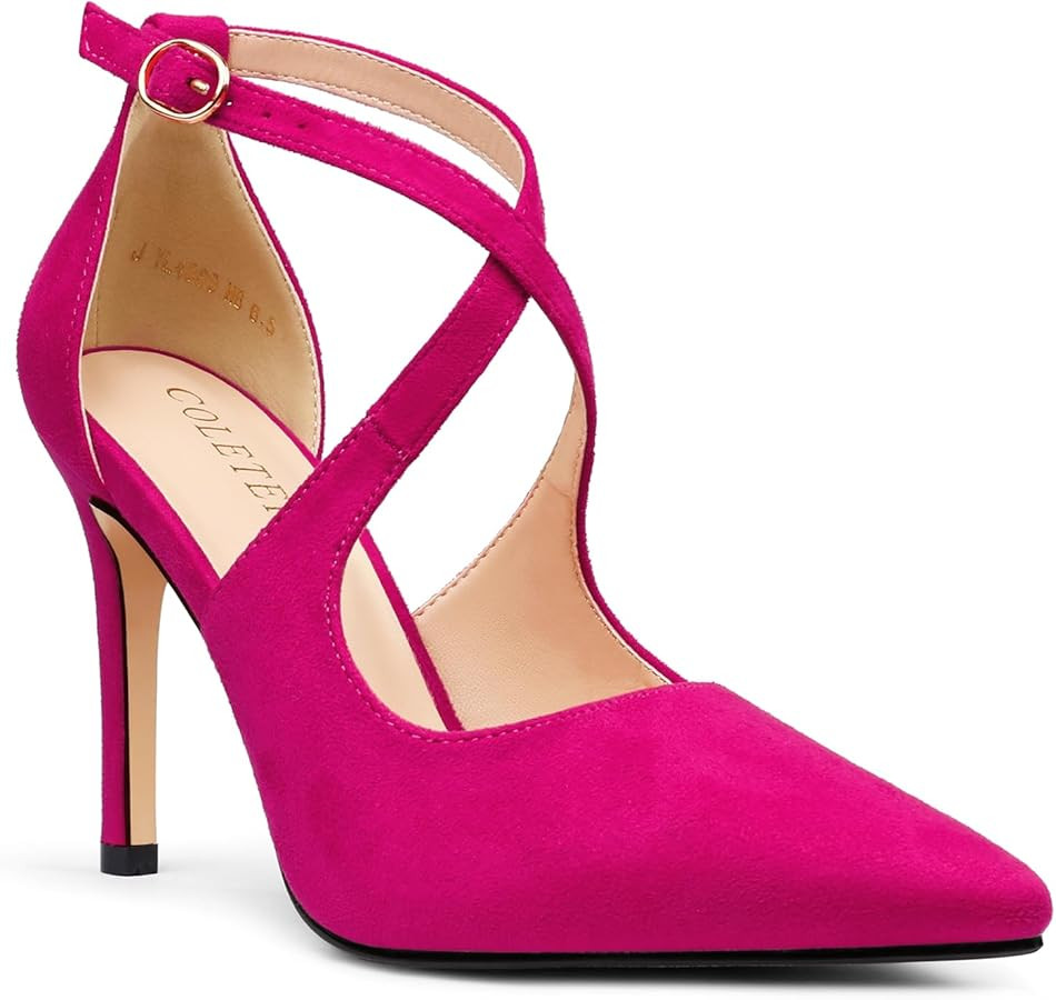COLETER Womens 4" Pointed Toe D'Orsay Pumps Stilettos High Heel Crossed Ankle Strap Dress Shoes | Amazon (US)