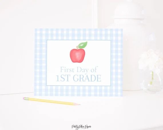Blue Gingham First Day of School Sign  Watercolor First Day - Etsy | Etsy (US)