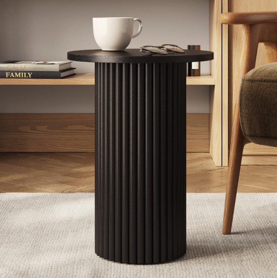 Round Fluted Accent Side Table - Pedestal Drink Table - Modern Home, Bedroom, and Living Room Furniture - Small Wooden Round End Table with a Solid Oak Base and Wood Veneer Top (Black Finish) other color options 

#LTKstyletip #LTKSeasonal #LTKhome