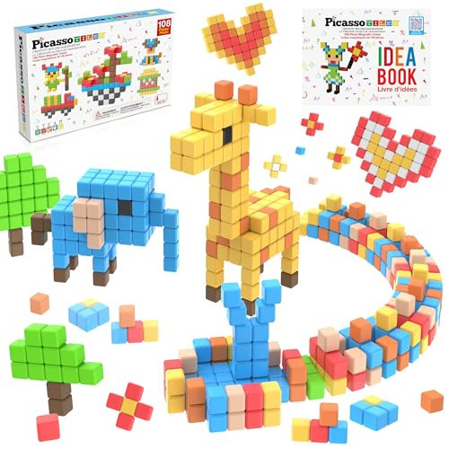 PicassoTiles 108pcs 1” Magnetic Puzzle Cubes Magnet Toys Preschool Construction Building Block Set Sensory Toy Early Education STEM Learning Come with Ideabook for Children Age 3+ Boy Girl PMC108 | Amazon (US)