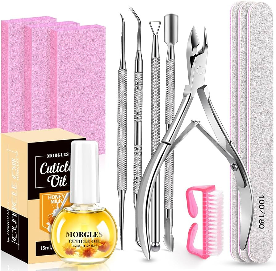 MORGLES Nail File and Buffer Blocks with Nail Care Kit, 13 Pcs Manicure Kit for Women with Milk a... | Amazon (US)