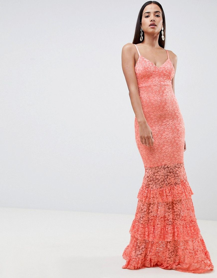 ASOS DESIGN lace tiered maxi dress - Orange | ASOS US