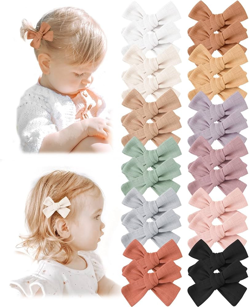 Niceye Baby Hair Clips - 24 Pcs Fully Lined Hair Bow Clips for Fine Hair Cotton Tiny Hair Barrett... | Amazon (US)