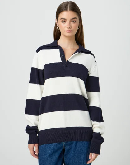 Stripe Polo Jumper in Odette/friday Night/milk | Glassons | Glassons (Australia)