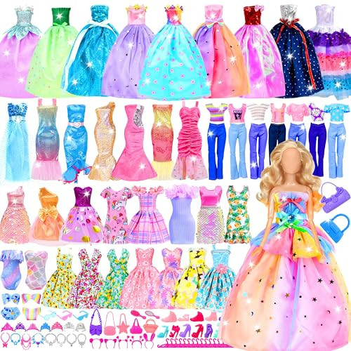 82 Pack Doll Clothes and Accessories - 2 Princess Dresses 1 Evening Dresses 5 Fashion Dresses 2 Tops 2 Pants 2 Bikini Swimsuits 20 Shoes 48 Accessories Size Suit for 11.5" Dolls for Ages 6 7 8 9 10 | Amazon (US)