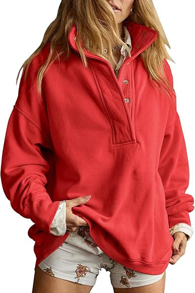 Gacaky Sweatshirt for Women Oversized Casual Long Sleeve Button Henley Neck Pullover Tops Fashion... | Amazon (US)