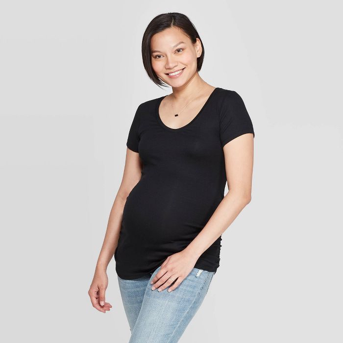 Short Sleeve Scoop Neck Side Shirred Maternity T-Shirt - Isabel Maternity by Ingrid & Isabel™ | Target