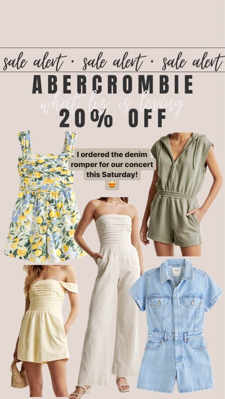 Abercrombie sale 
Rompers for summer
Travel outfit
 Country concert outfit
