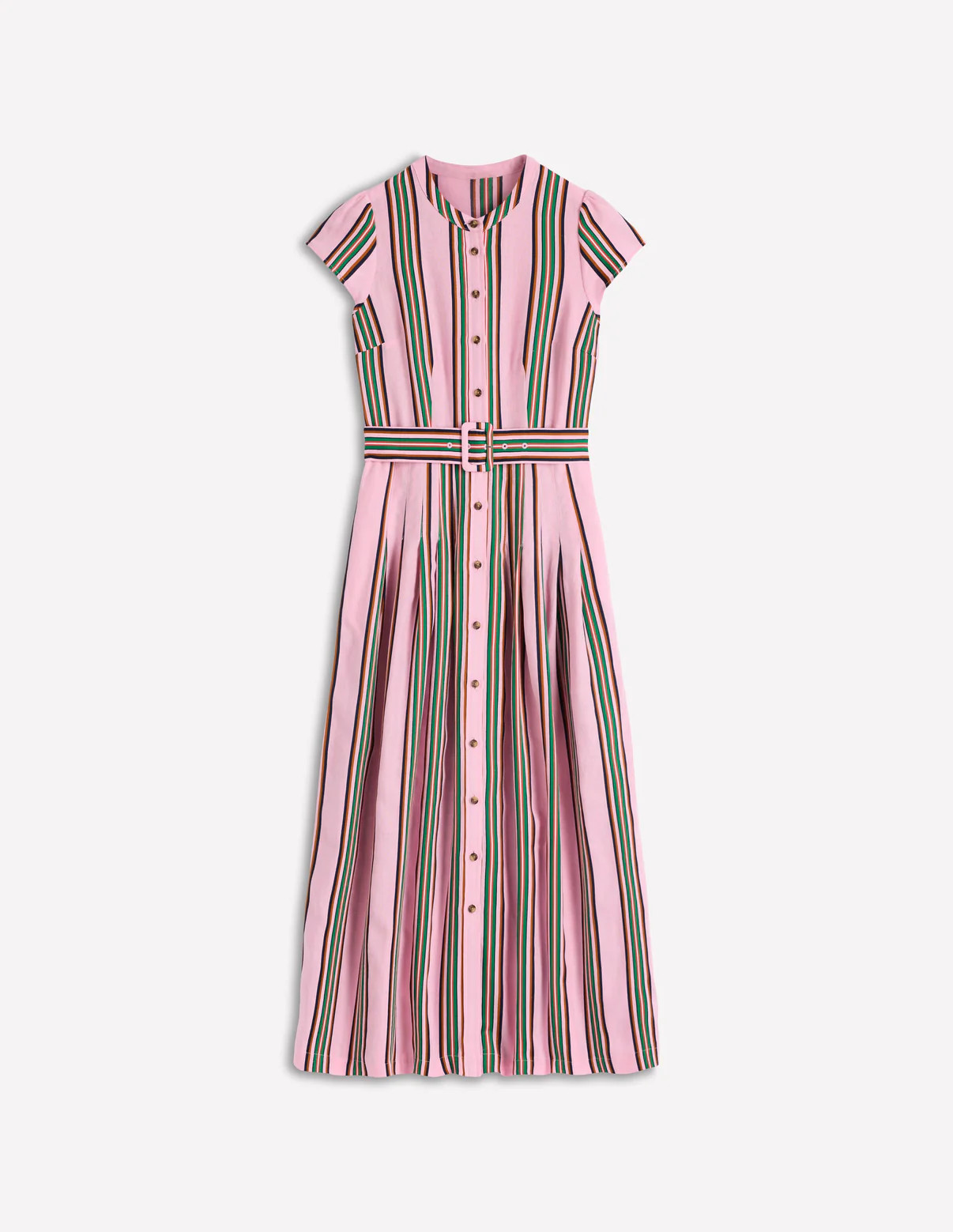 Arabella Linen Blend Dress-Pink, Rich Emerald Stripe | Boden (US)