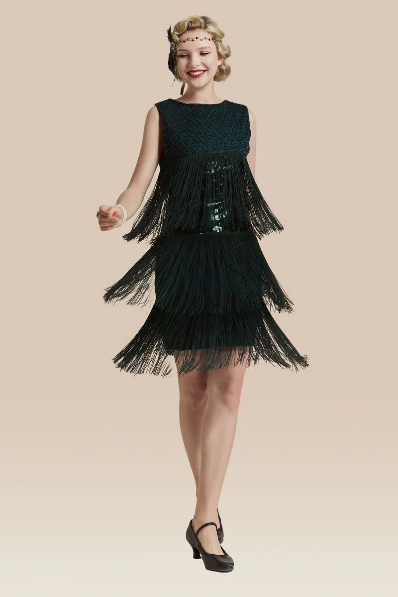 Shop 1920s Dresses - Tiered Tassel Flapper Gatsby Dress | BABEYOND | BABEYOND