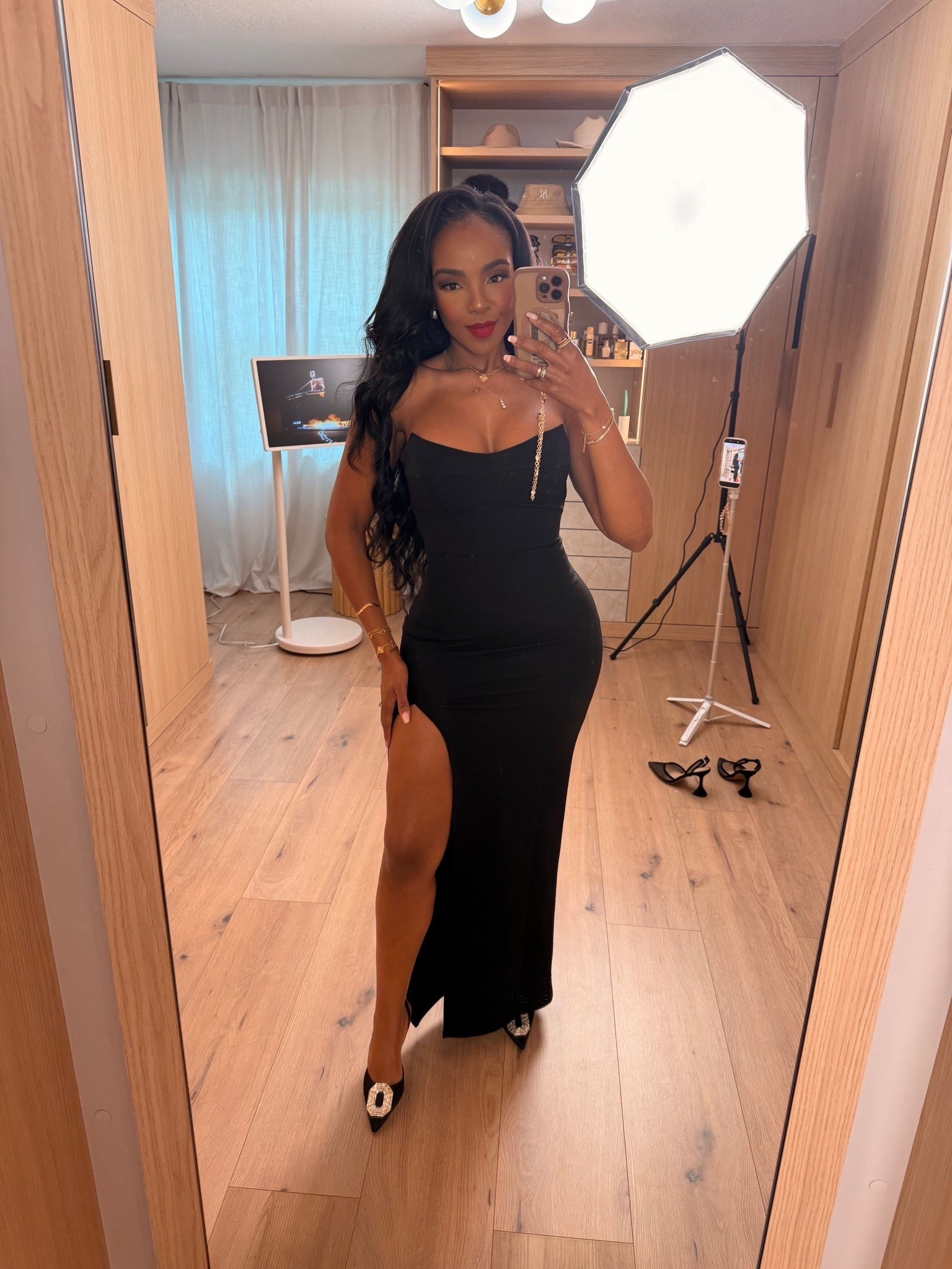 Holiday Evening Look — A sleek black gown with a bold thigh-high slit and glam jeweled pumps. This is that effortlessly elegant, all-eyes-on-you moment—perfect for any holiday event where you want to look timeless and elevated.

Perfect for holiday parties, winter galas, and elegant nights out.

📏 Sizing: Wearing size small.

Save this post to revisit later.

Black evening gown outfit, holiday party dress ideas, winter event style inspiration, elegant black dress looks.

Follow me on Instagram and YouTube @kirasfashionfinds

#LTKHoliday #LTKgrwm #LTKootd