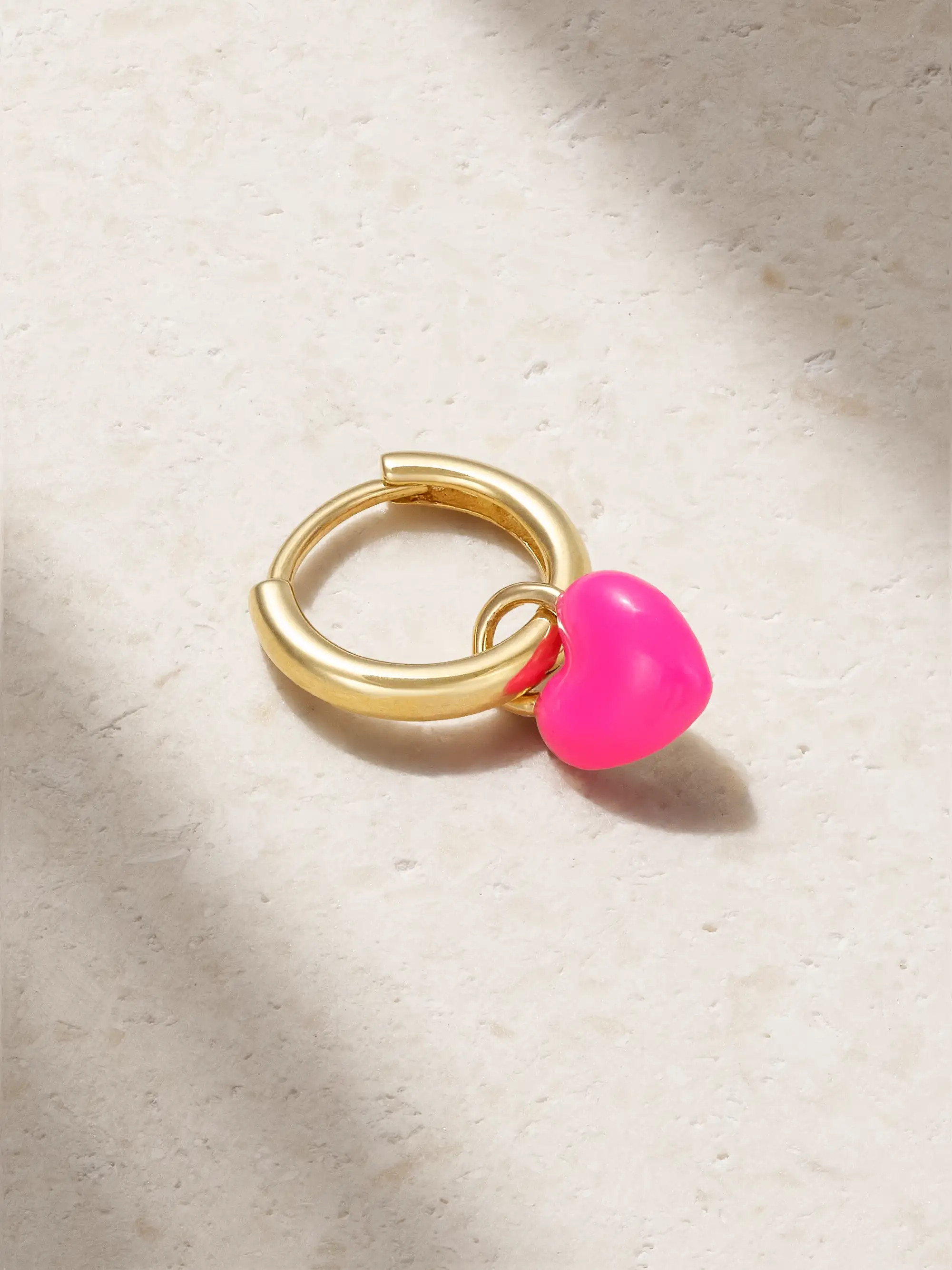 Tiny Heart Huggy 14-karat gold and enamel single hoop earring | NET-A-PORTER (UK & EU)