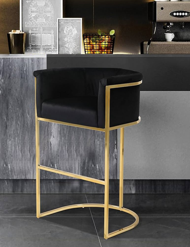 Iconic Home Finley Bar Stool Chair Velvet Upholstered Rolled Shelter Arm Design Half-Moon Goldton... | Amazon (US)