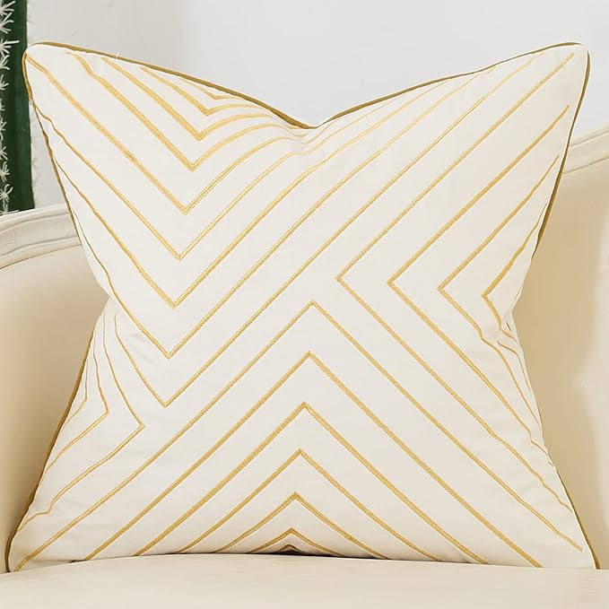 Avigers 20 x 20 Inch White Gold Striped Geometric Lines Embroidery Velvet Cushion Case Luxury Mod... | Amazon (US)