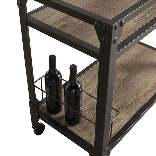 Metropolitan Charcoal Grey Industrial Metal Mobile Bar Cart with Wood Shelves by iNSPIRE Q Artisa... | Bed Bath & Beyond